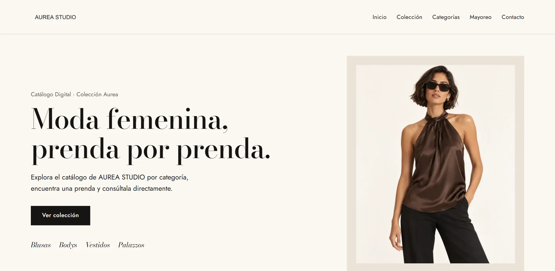 Página de inicio del demo AUREA STUDIO, boutique femenina editorial