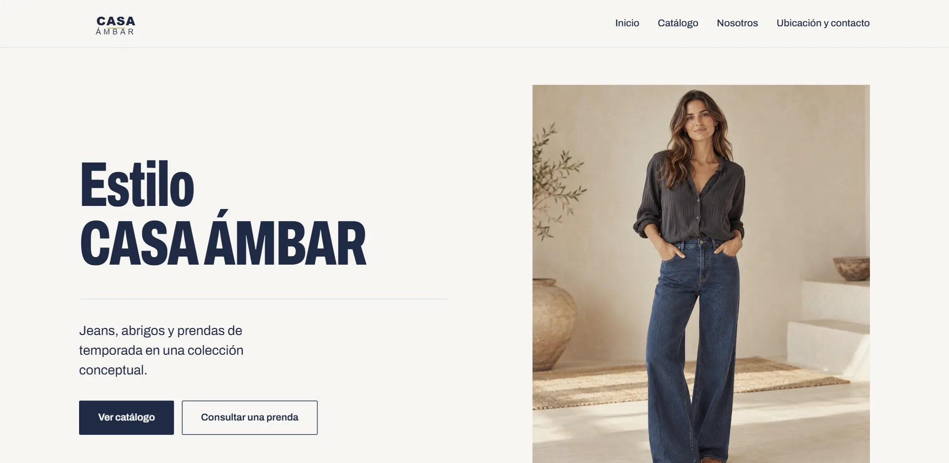 Página de inicio del demo CASA ÁMBAR, tienda de ropa de temporada