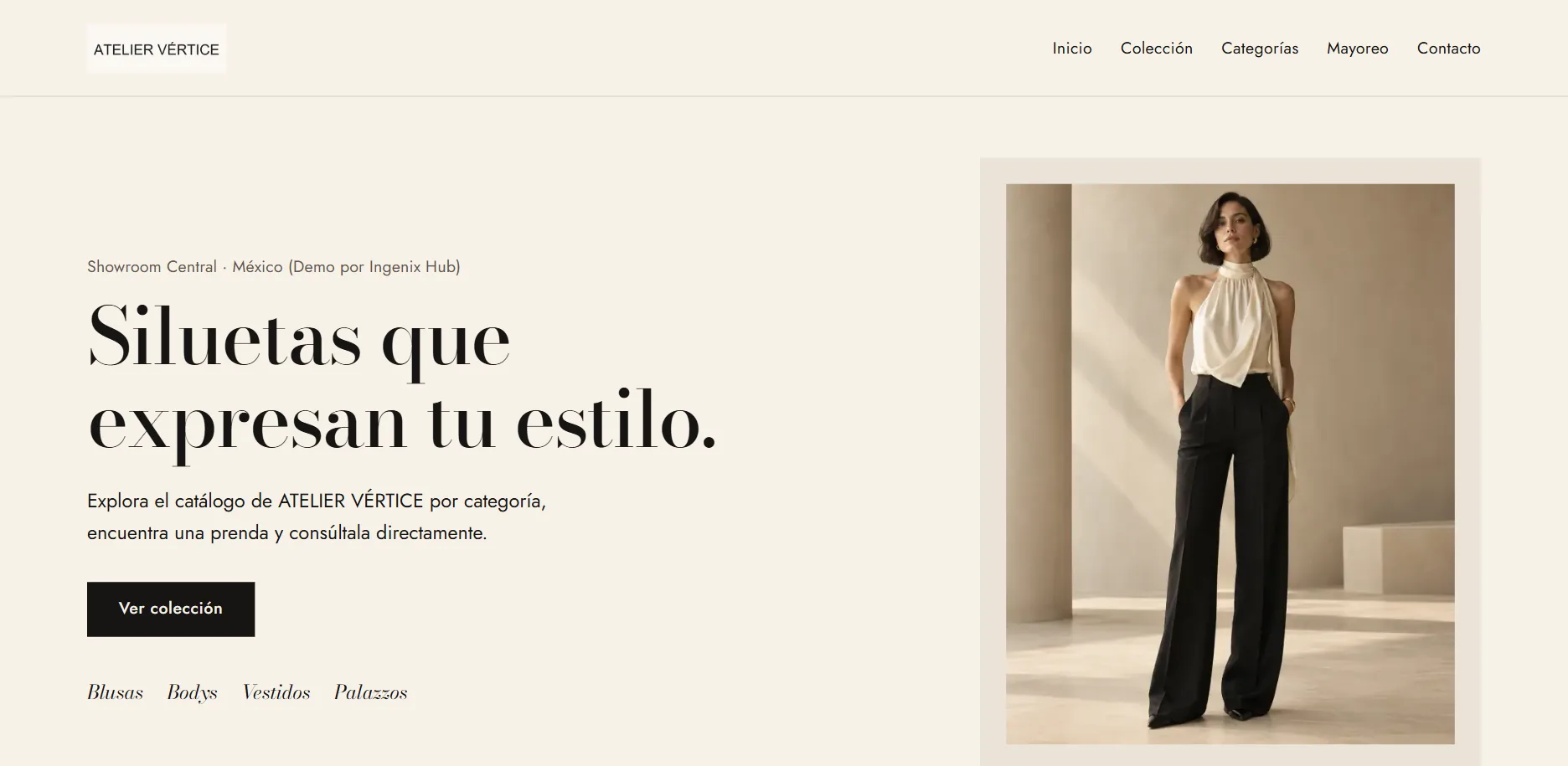 Página de inicio del demo ATELIER VÉRTICE, boutique de alta moda