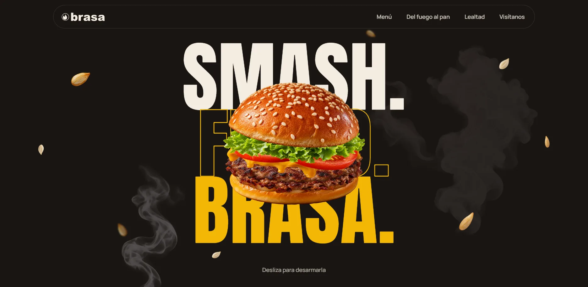 Página de inicio del demo Brasa Burgers, hamburguesería con menú por secciones