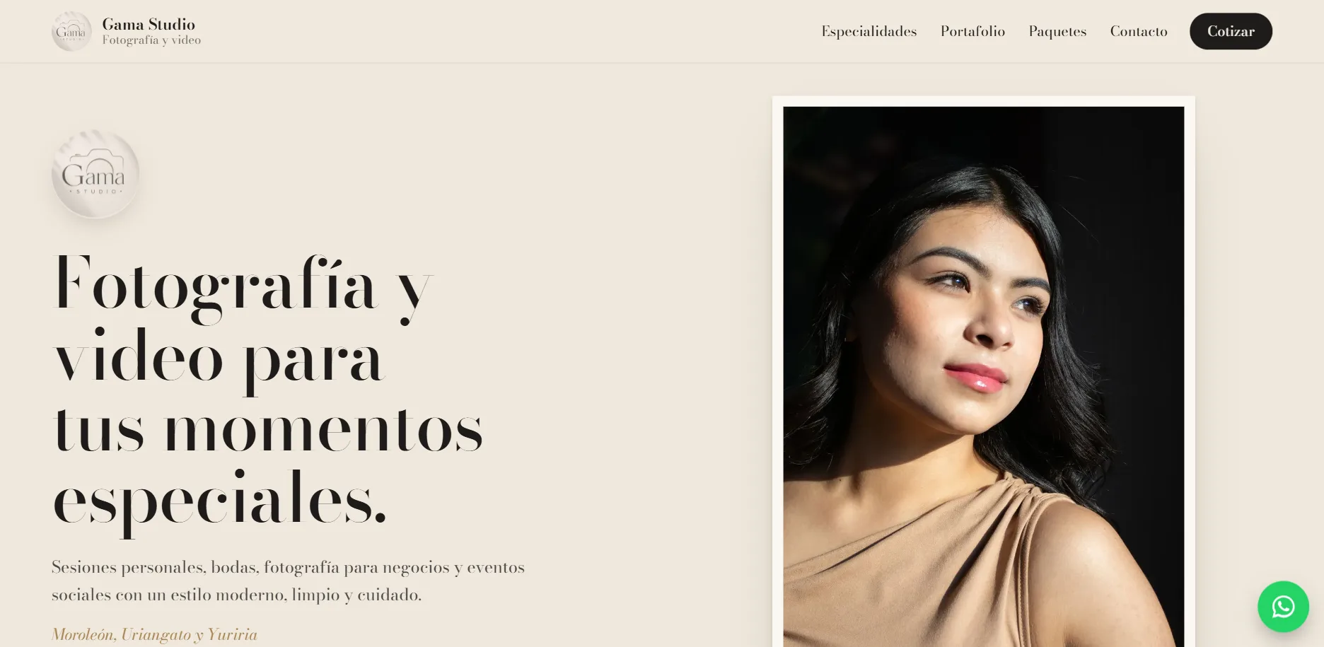 Sitio web de Gama Studio MX con servicios de fotografía y video
