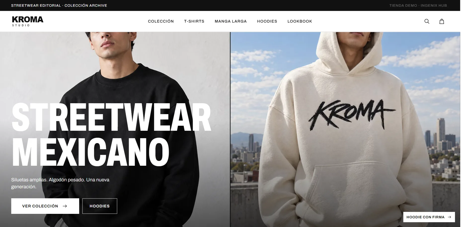 Página de inicio del demo KROMA STUDIO, tienda de streetwear con carrito