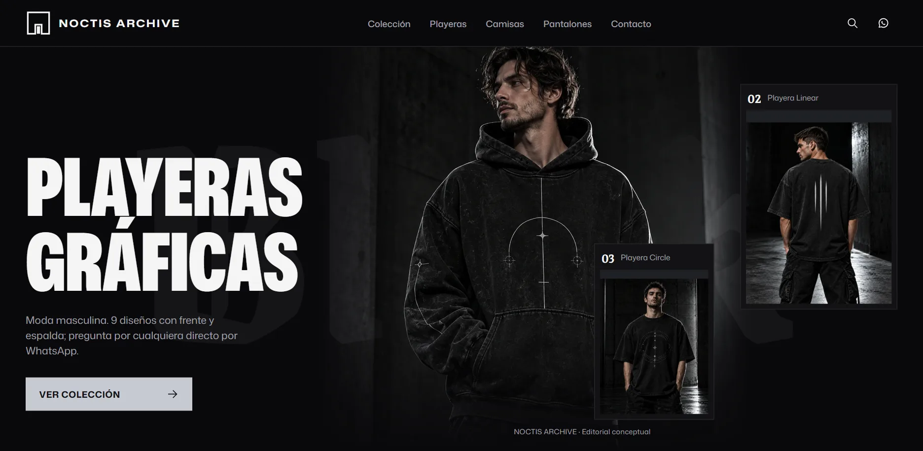 Página de inicio del demo NOCTIS ARCHIVE, catálogo de streetwear con estética oscura