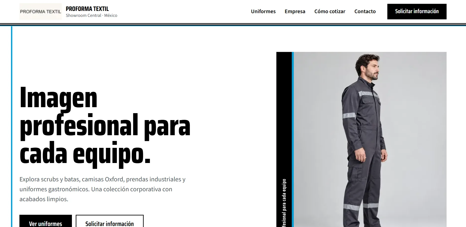 Página de inicio del demo PROFORMA TEXTIL, uniformes empresariales